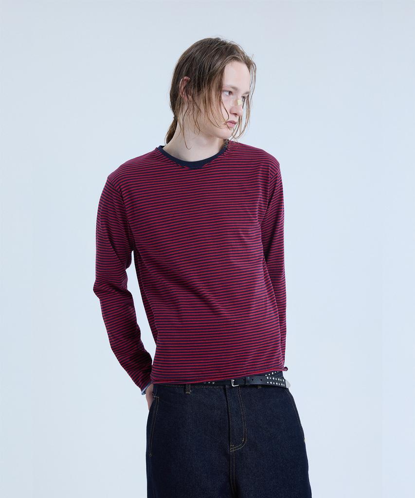 NOISE Contrast Layered Stripe Long Sleeve_[Red]