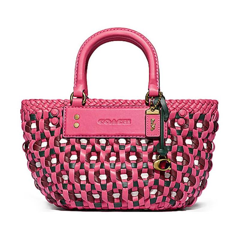 

COACH Woven 16 woven cowhide Tote bag Tote bag shopping bag shoulder bag handbag small size women s rose red червоний