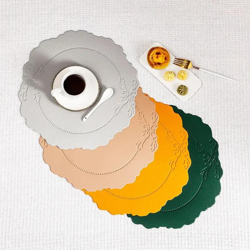 INS Nordic Leather Embossed Placemats Pads Western Table Mat Creative Heat-Resistant Waterproof Oil-Proof Light Luxury Retro Mat