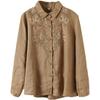 Blusas Retro Para Mujer Camisa Nacional Camisa de Algodón Lino Blus Holgada Bordada Solapa Manga Larga Cárdigan Camisas Femeninas