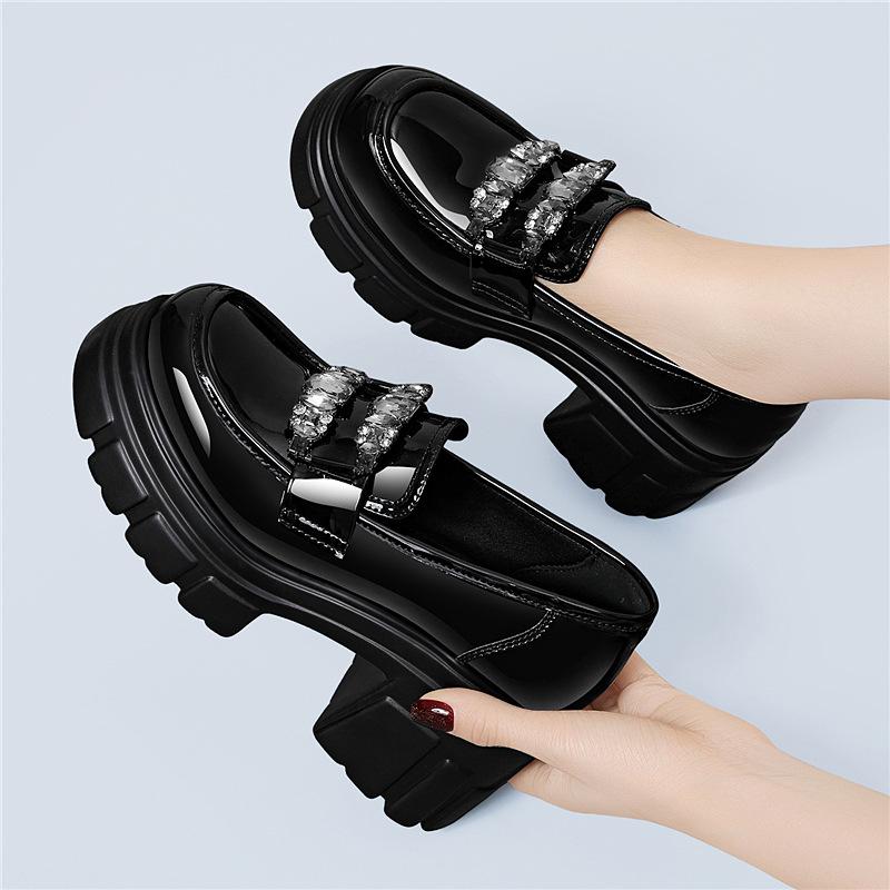 Light Luxury British Style Heightening Dad Shoes One-pedal Loafers Women's Shoes Small Versatile Thick-soled Leather Loafers