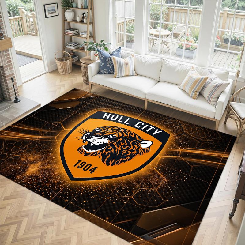 Hull City Football Design Crystal Velvet Carpet Cozy Non?Slip Printed Rug For Bedroom Living Room Entrance
