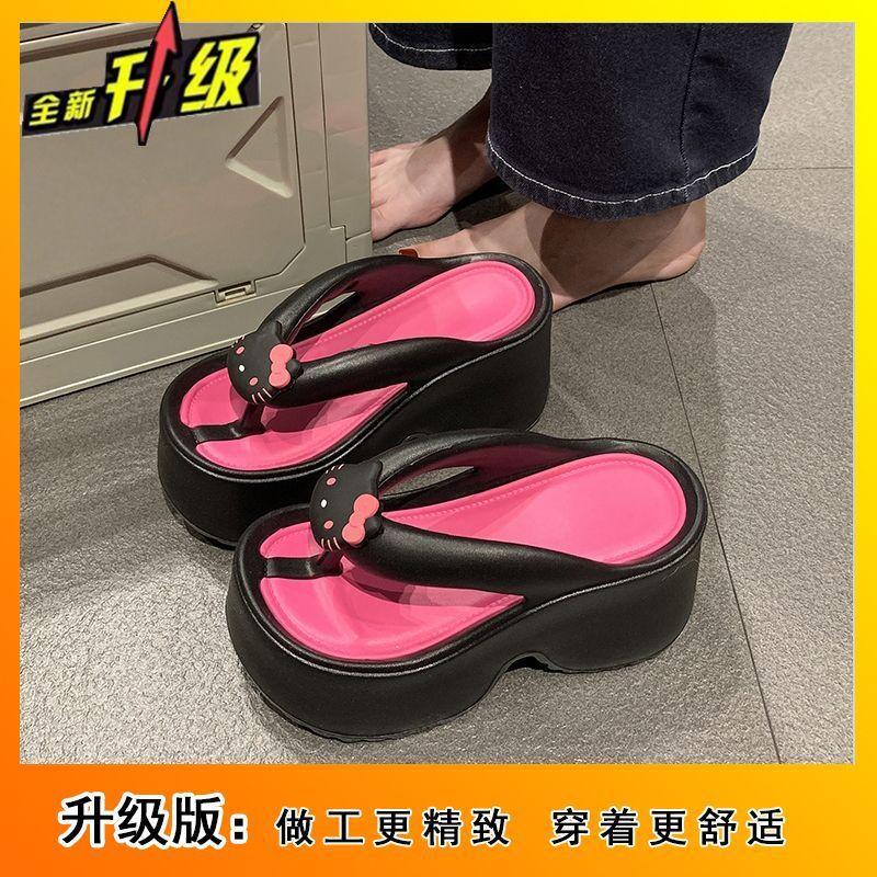 2025 sommar ny bär mode högt värde internetkändis flip-flops mångsidiga tjock botten höjdhöjande fot strandtofflor