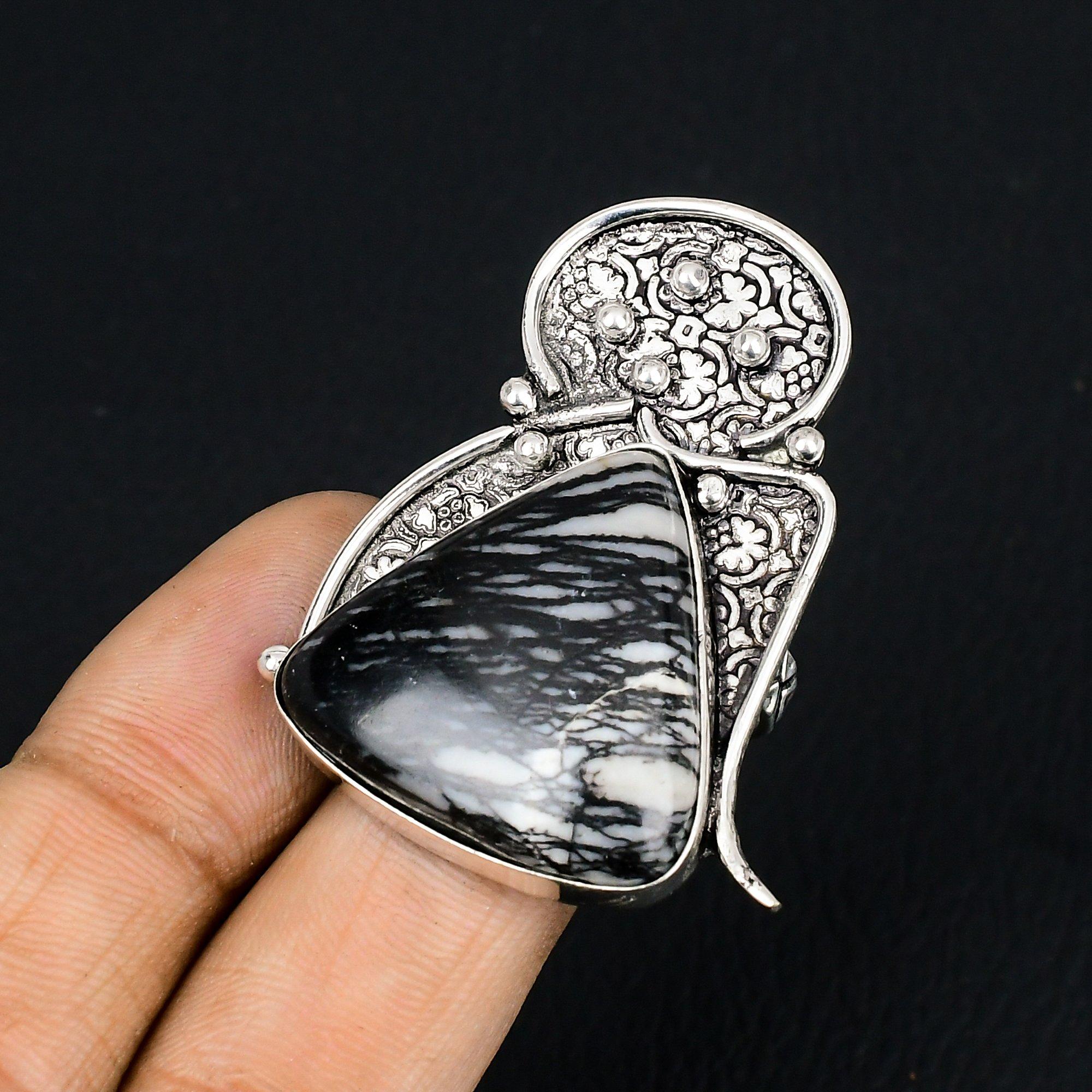 Trillion Spider Web Jasper Gemstone 925 Sterling Silver New Promise Ring Jewelry 9