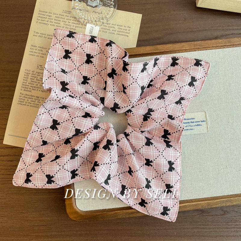 Elegant Pink Lolita Plaid Lace Hair Bow Ponytail Tie