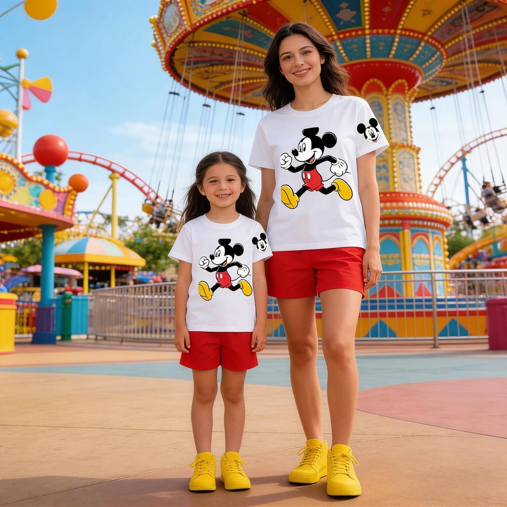 Mickey Cartoon Print 100% Cotton Parent-Child Short Sleeve Casual T-shirt