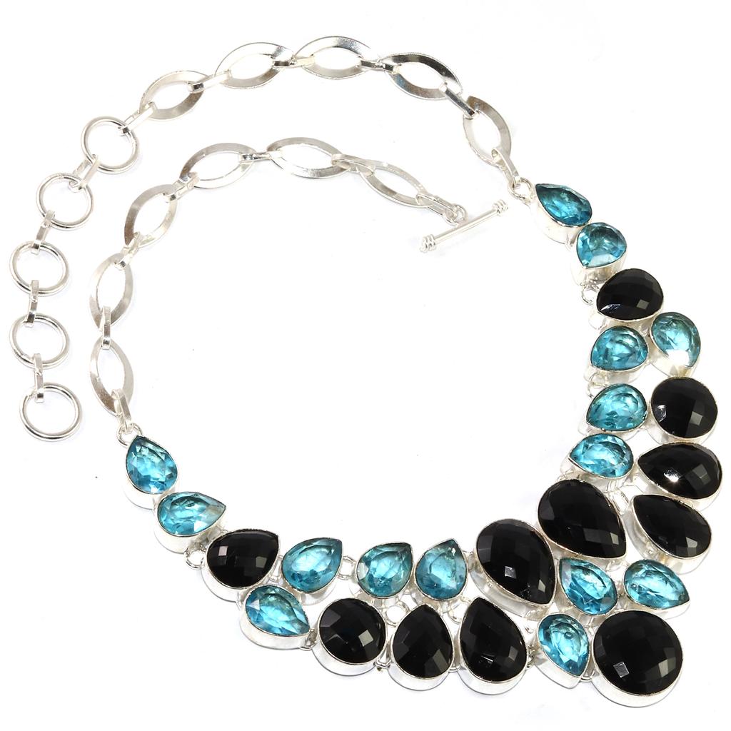 Black Spinal  Swiss Blue Quartz Silver Jewelry Necklace 16-18''