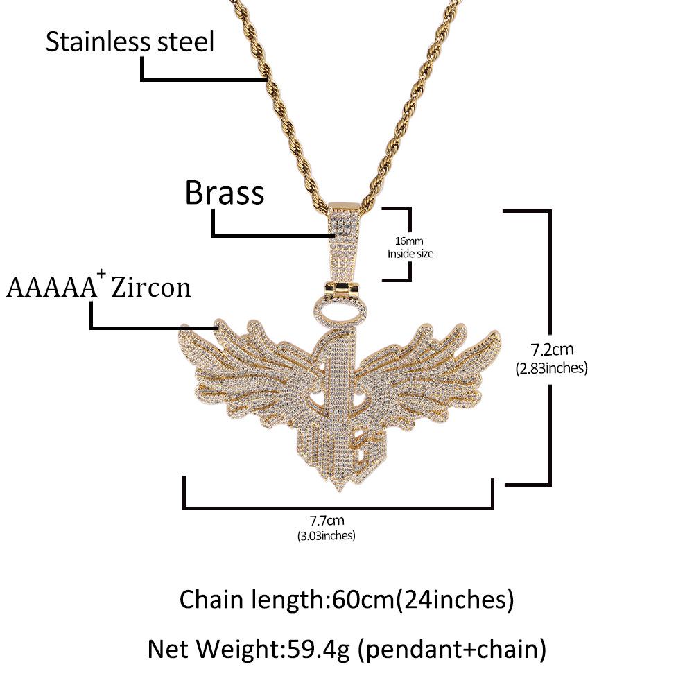 Trendy Hip Hop Men's Necklace: Big Wing Pendant with Copper and Zircon
