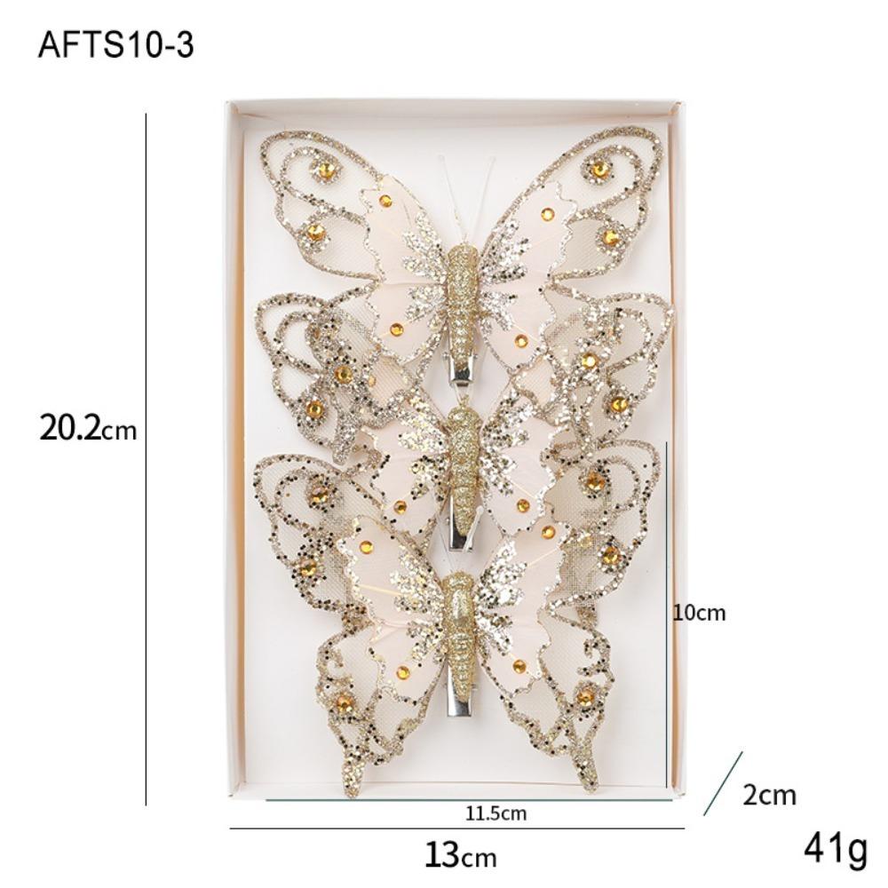 3Pcs New Year DIY Artificial Butterfly Decoration Plastic Christmas Tree Ornament