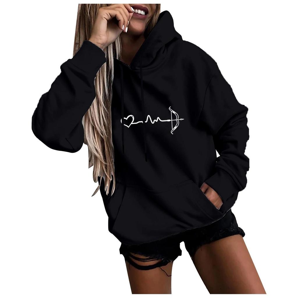 Women's Fashion Casual Fun Print Hooded Sweatshirt Loose Sports Tops Pullover