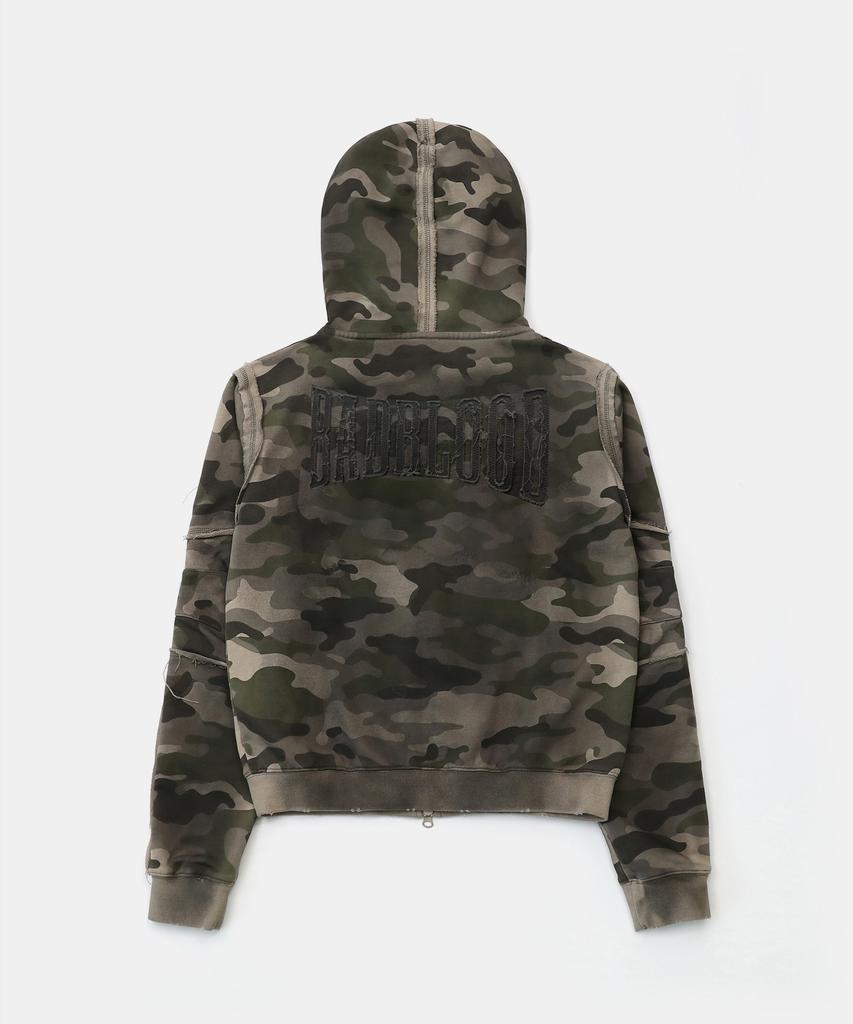 Badblood Raw Edge Zip-Up Hoodie Slim Fit - Light Camo