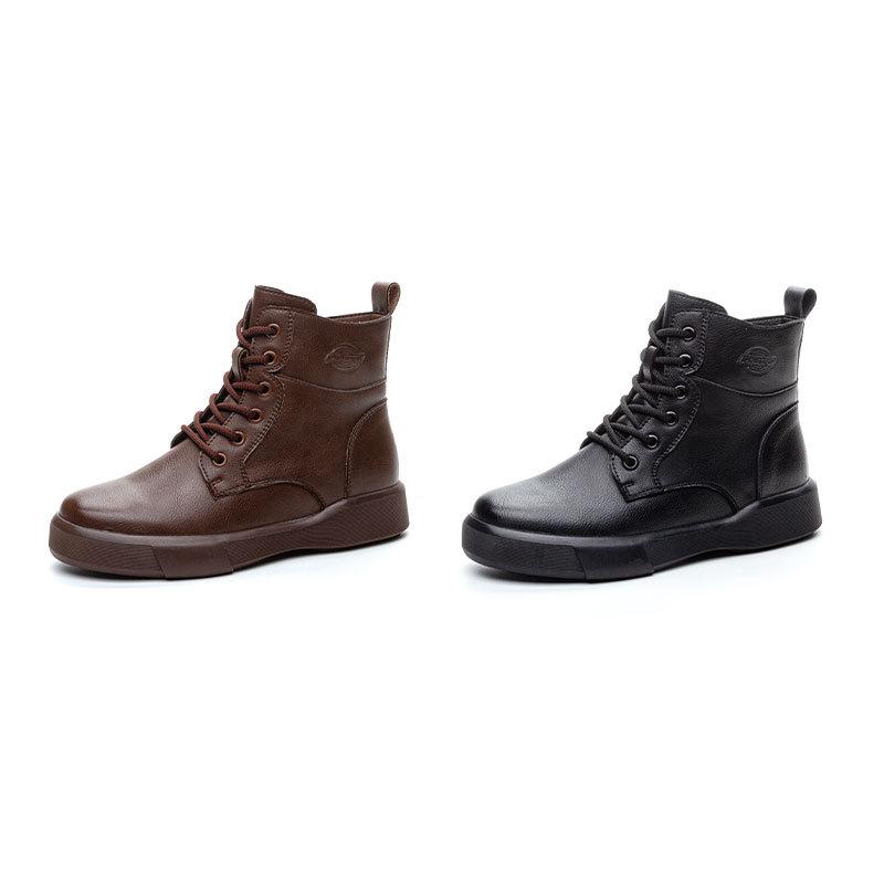2025 new leather platform Martin boots women's autumn and winter velvet thick heel short boots retro versatile women's boots