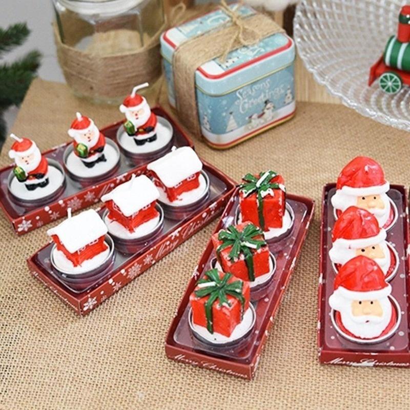 3pcs/Set Christmas Candle Santa House Pine Cone Table Decor Gift Home Decoration