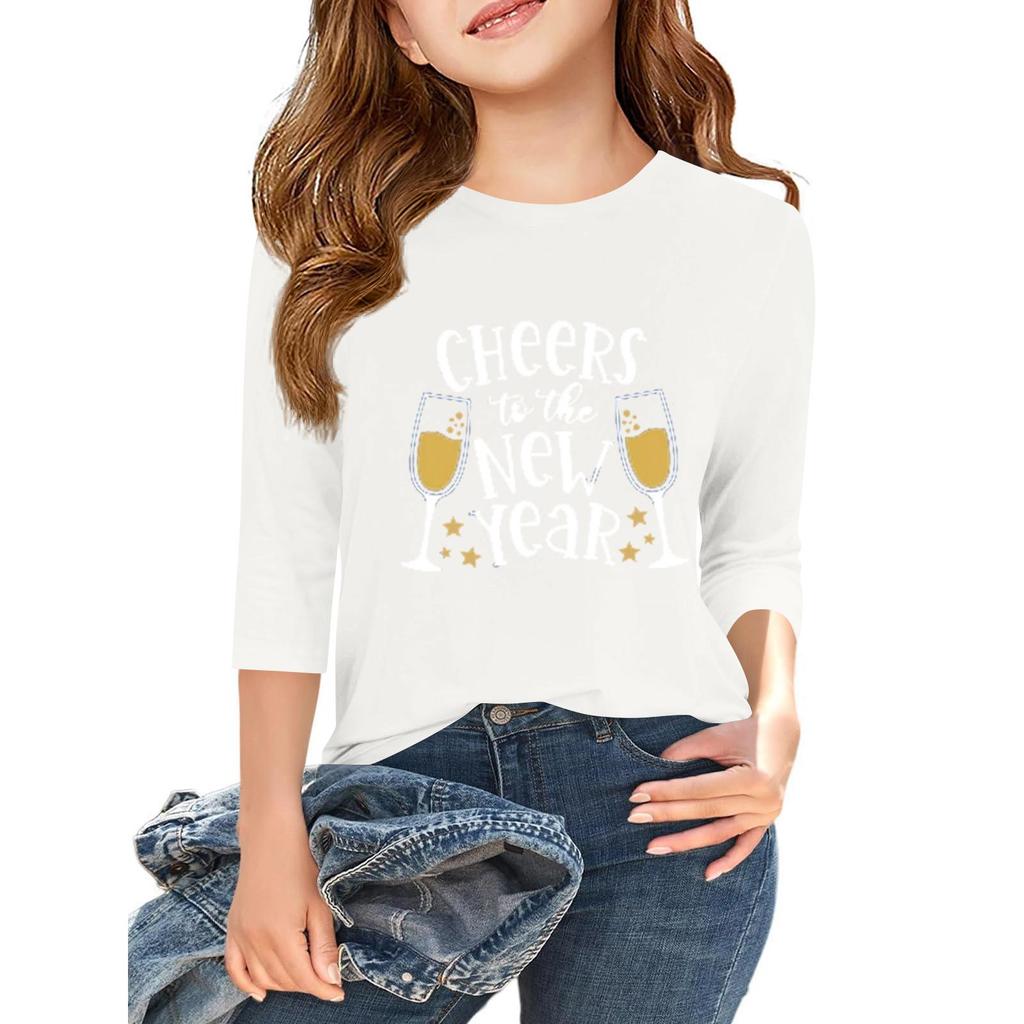 Tricou casual cu mâneci 3/4 pentru copii, cu gât rotund și imprimeu pentru Ziua Independenței