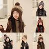 Kids Winter Knit Earflap Hat With Pom Pom For Outdoor Snow Play And Cold Weather
