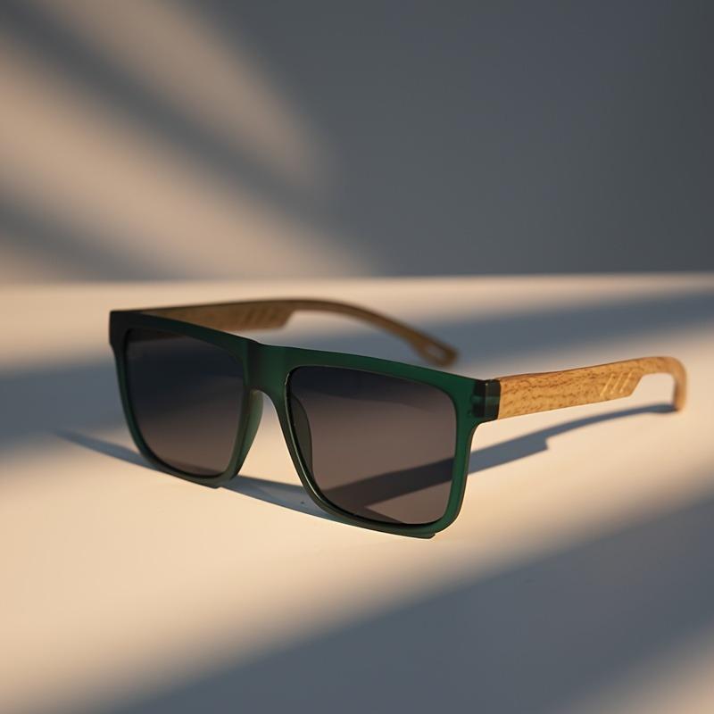 

Wood Grain Spring Hinge Sunglasses Classic Retro Square Frame Uv400 Unisex Comfort Fit For Daily Casual Wear