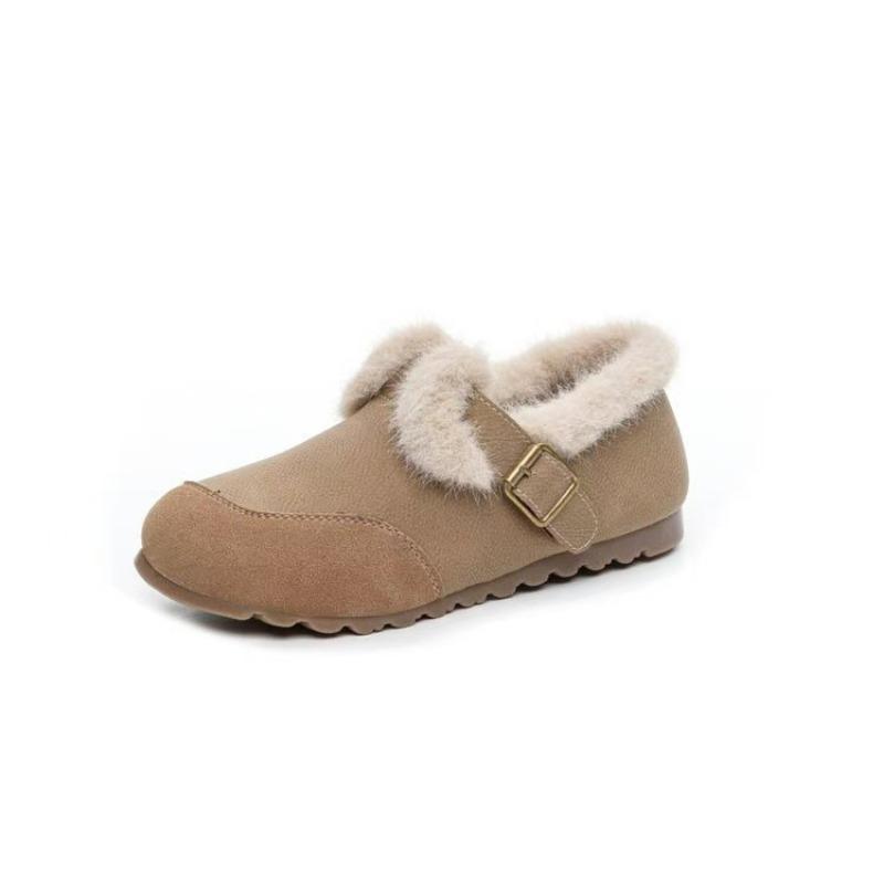 Winter new retro velvet round head flat bottom one pedal warm beanie shoes women's matte comfortable wool cotton shoes