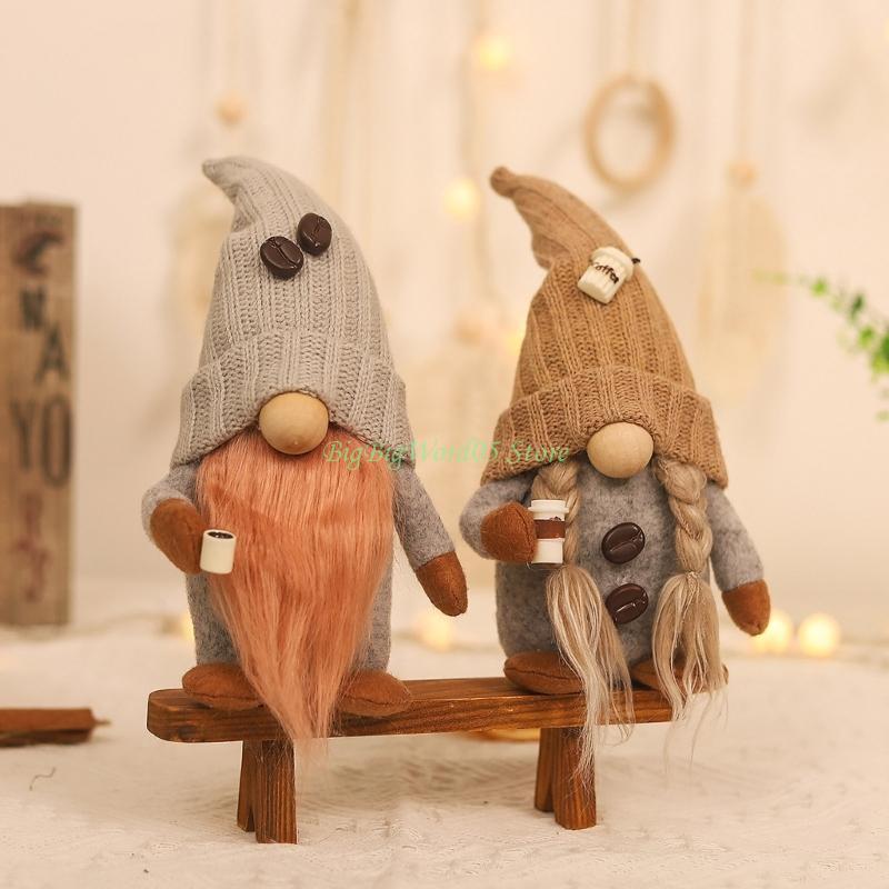 24TE Knitted Couple Coffee Gnome Cute Art Crafts Party Decoration for Restaurant Dining Table Party Decoration