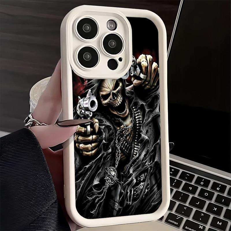 Coque de téléphone pour iPhone 17 Air 16E 15 16 Pro Max Crâne Squelette Faucheur Couverture Pistolet 14 Plus 13 12 Mini Coque Souple Silicone Fundas