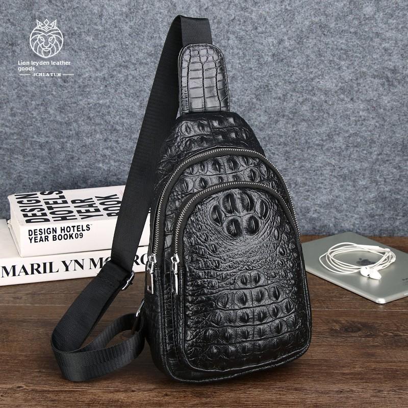 Lion Layton Crocodile Pattern Men's Genuine Leather Single Shoulder Chest Baotou Layer Cowhide Crossbody Bag Trendy Men's Front Shoulder Bag