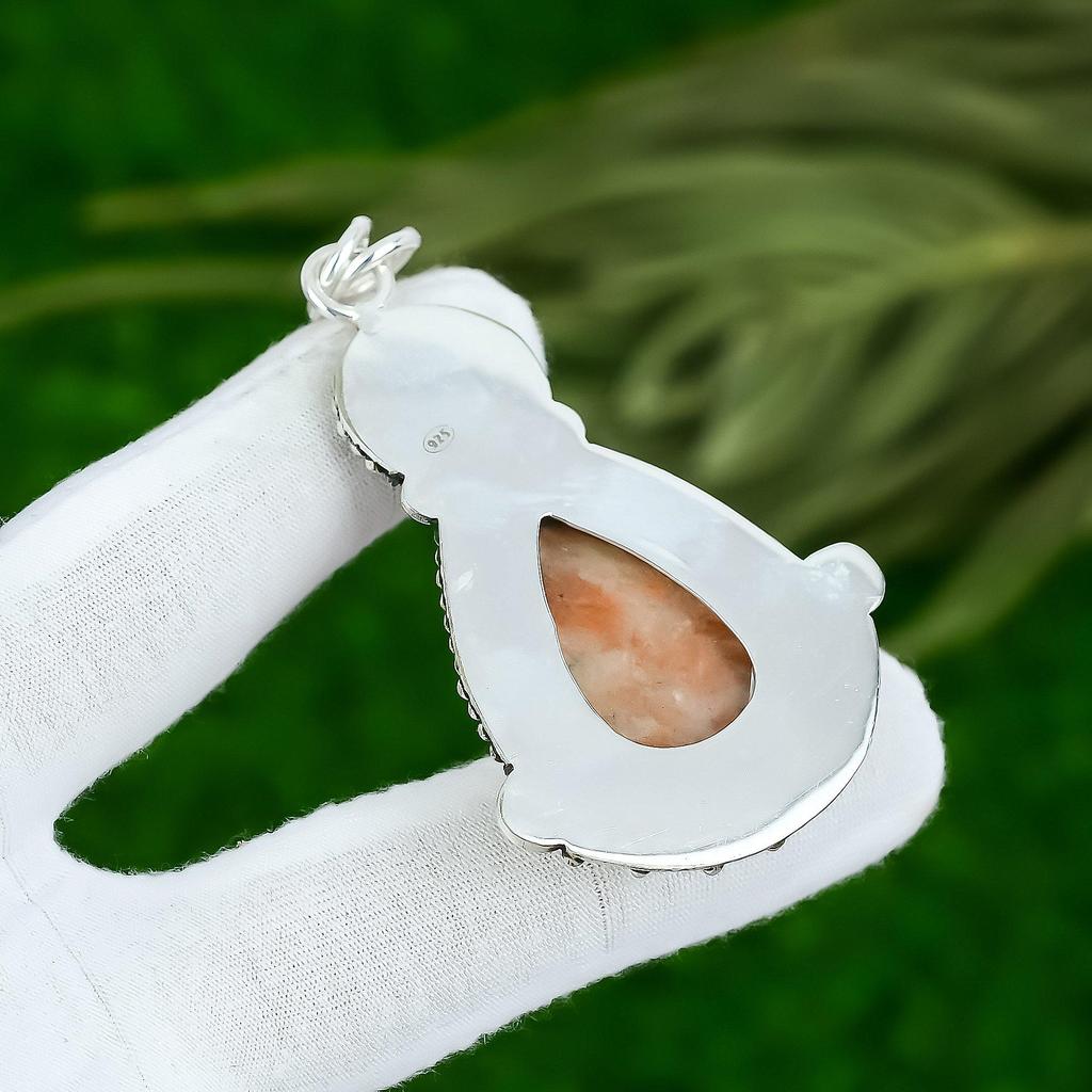 Pear Natural Sunstone 925 Silver Engagement Sacral Chakra Wedding Sister Pendant