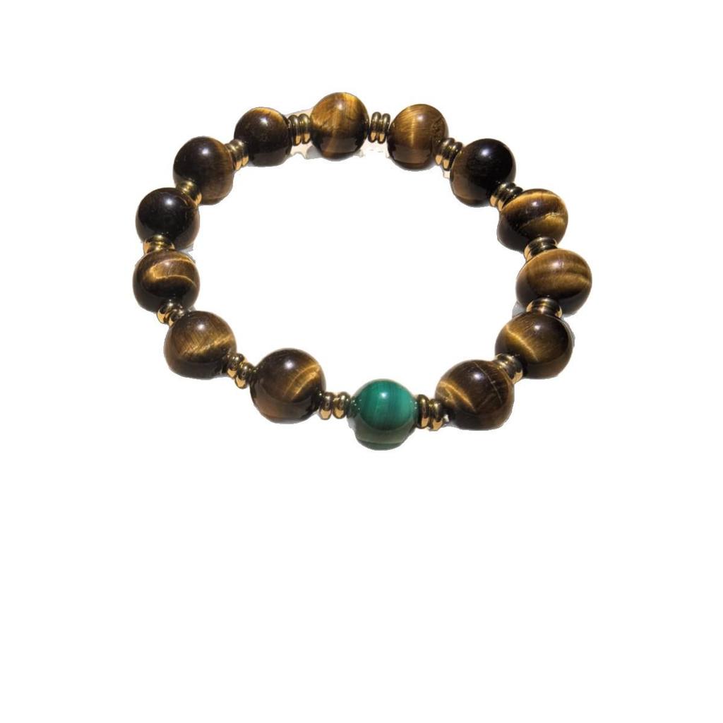Natural Yellow Tiger Eye and Malachite Beaded Bracelet - High-End Crystal Birthday Gift