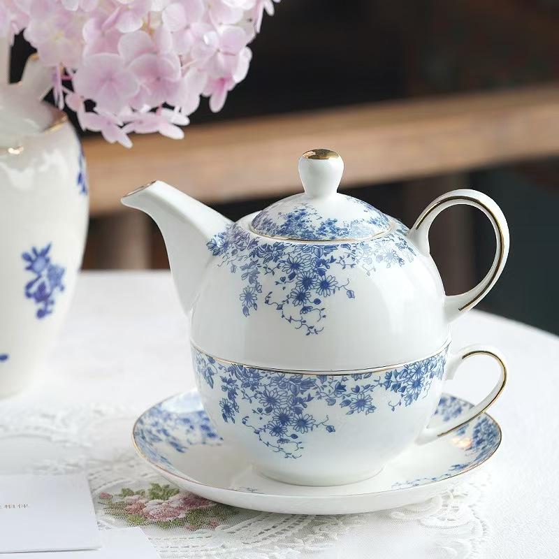English Flower Teapot Classical Blue and White Daisy Pot Home Ceramic Cup and Saucer Phnom Penh Afternoon Flower Teaware Set