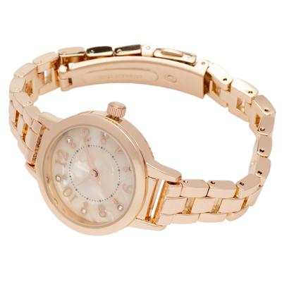 Fieldwork Analog Watch with Metal 5 ATM Water Stone WP Pink Gold Women's Band, Resistance, Shell-Style Detail, Michelle, (MKM3514-4)