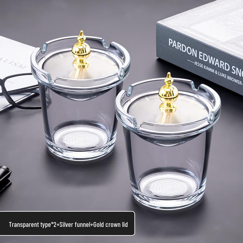 Luxury Windproof Glass Ashtray with Lid for Home and Office