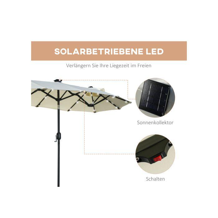 Doppel-Sonnenschirm - Outsunny - 295 x 219 cm - Solar-LED - Neigbar - Beige