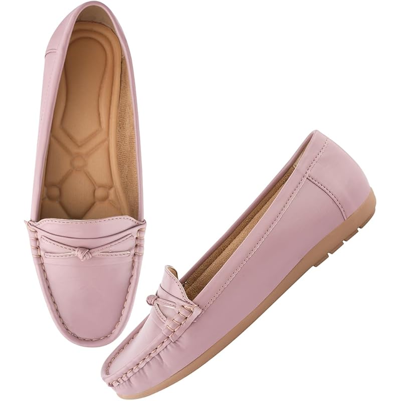 Shoetopia Upper Bow Detailed Mauve Loafers For Women & Gilrs /Eu41