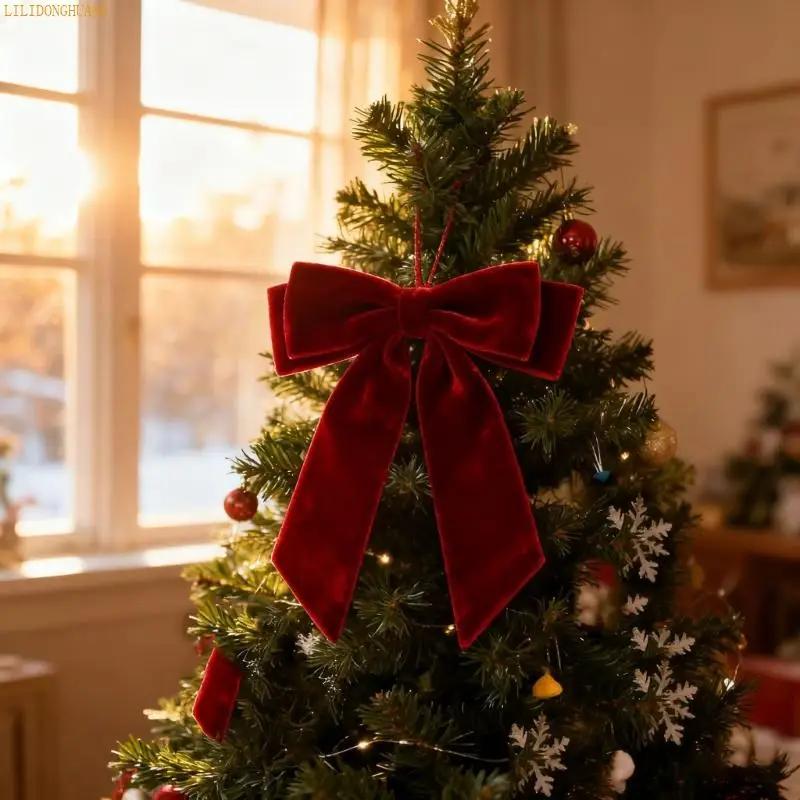 K1AE Elegant Velvets Bows Ornament For Christmas Tree Home Decoration Easy To Hanging Bowknot Pendant for Window