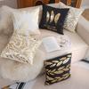 Short Plush Golden Leaf Sofa Cushion Cover, Retro Light Luxury Living Room Bedside Pillow Cover, Hot Stamping Pillow Cover