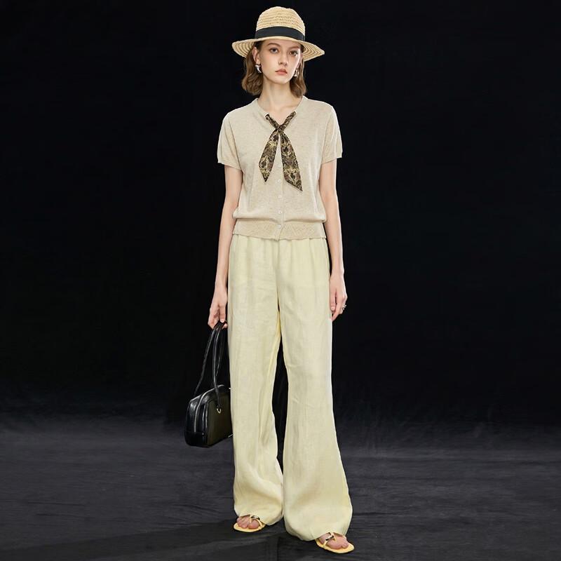 Wudao French Vacation Tencel Linen Y-Neck Knit T-Shirt