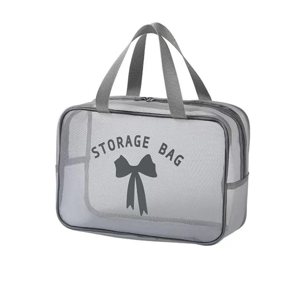 Large Capacity Mesh Cosmetic Bag Bow Travel Bathing Kit Fashion Toiletry Storage Bag Ladies