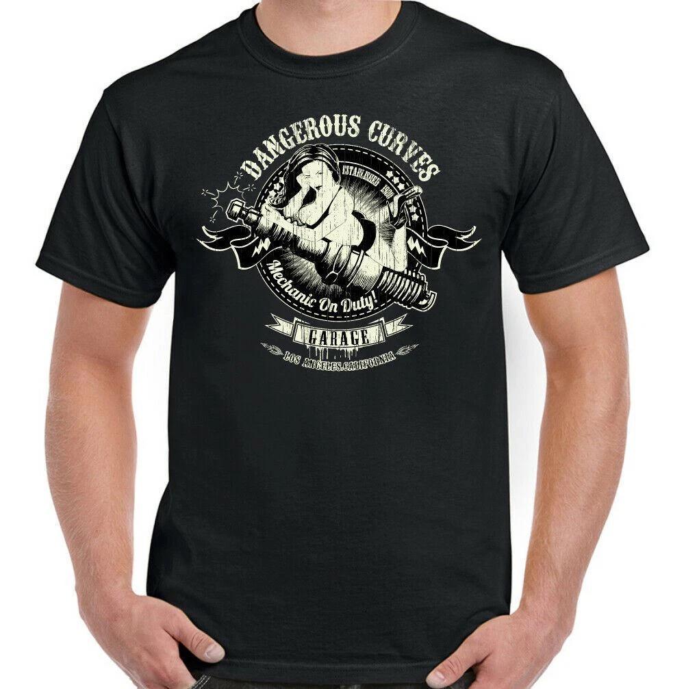 

Футболка механика Опасные изгибы Мужская Свеча зажигания Байкер Мотоцикл Автомобиль Хот-род S
