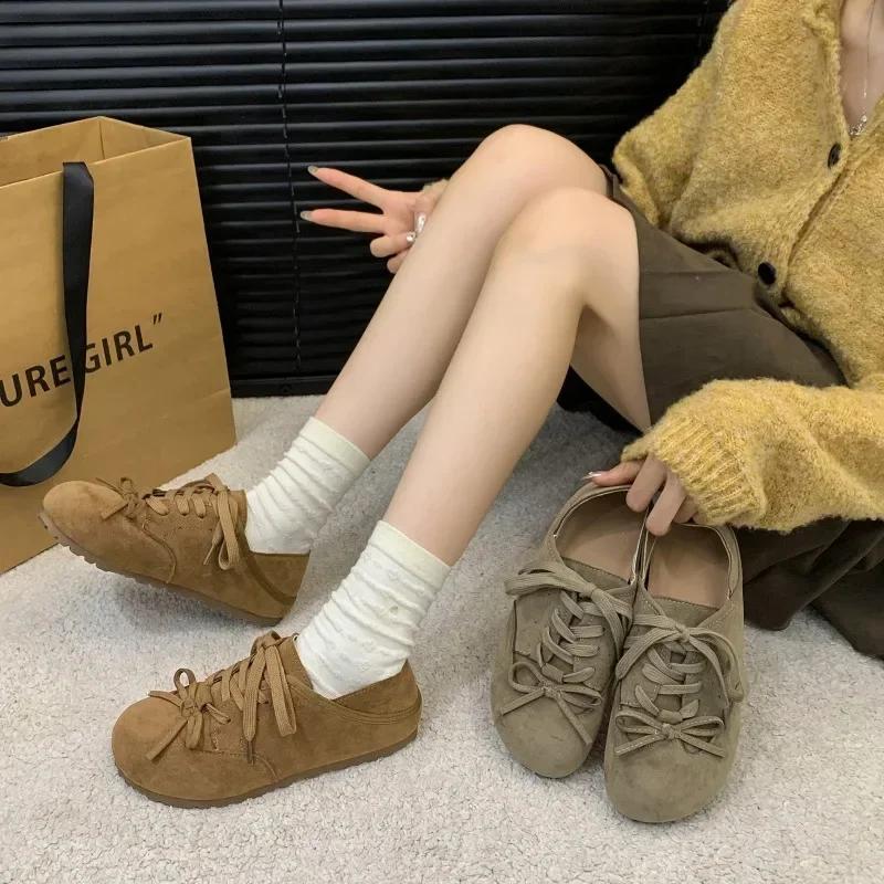 Ladies Shoes  -tied Women's Vulcanize Shoes Outdoor Women Sneakers Bow Tie Round Toe Low Flat with Women's Casual Shoes