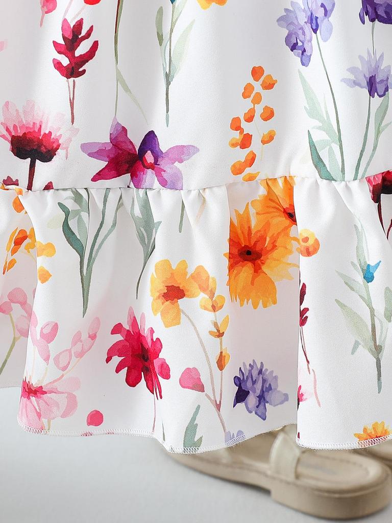 Girls' Summer Puff Sleeve Dress with Back Bow Decoration - Sweet and Trendy Hot Seller