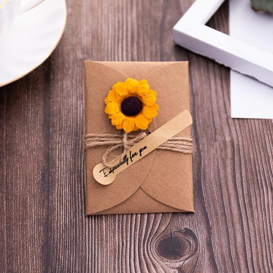 Special Paper Cards for Souvenirs 5Pcs DIY Dried Flower Greeting Cards, Handmade Note with Artificial Flowers, Jute Twine Atmospheric Photo Props Hang