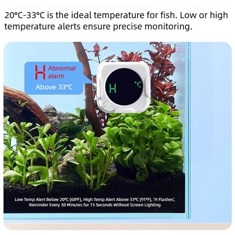 Temperature Gauge USB Rechargeable Stick On Aquarium Thermometers with Clear LED Screen for Fish Habitats Monitoring