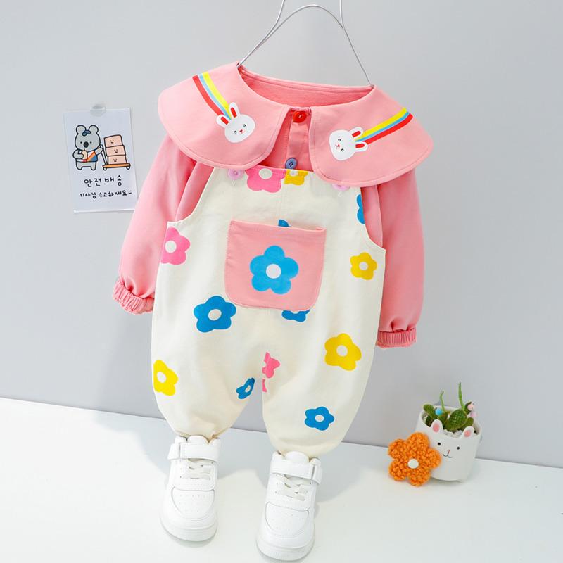 Fashion Spring Autumn Baby Clothes Suit Children Girl Cute Cotton Shirt Overalls 2Pcs/Set Toddler Active Costume Kids Tracksuits