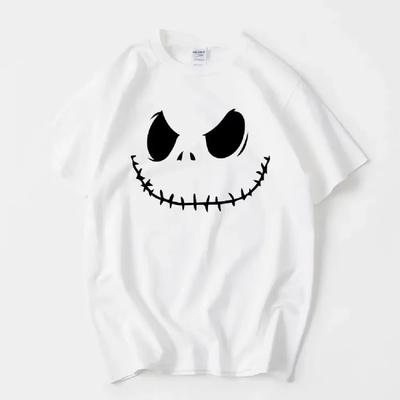 Camiseta de Horror Legal de Véspera de Natal Jack Estampa de Caveira de Halloween Manga Curta Gola Redonda Verão Vestido de Casal