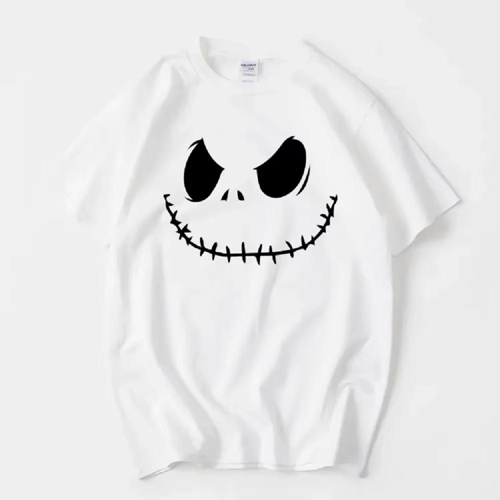 Cool Christmas Eve Horror Jack Halloween Skull Print T-shirt Short Sleeve Round Neck Summer Couple Dress