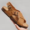 Fashion 2025 Men's Casual Sandals High Quality Leather Solid Color Mens Summer Shoes Vintage Style Comfortable Sandals Soft Beach Shoes