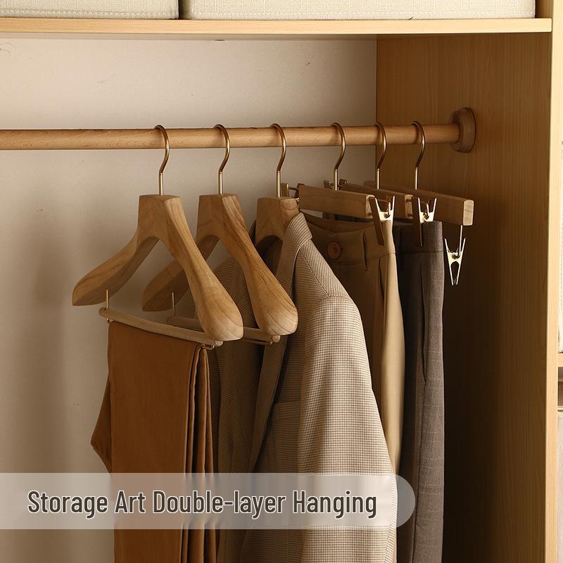 Pure Natural Camphor Wood Wide Shoulder Adult Suit Hanger - High-End Solid Wood Wardrobe Clothes Rack