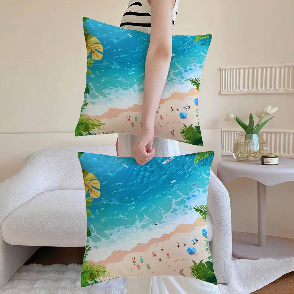 Charming Seaside Retreat Pillow Case Anti-dustmite Pillowcase Invisible Zipper Silky Short Plush Sofa Cushion Cover