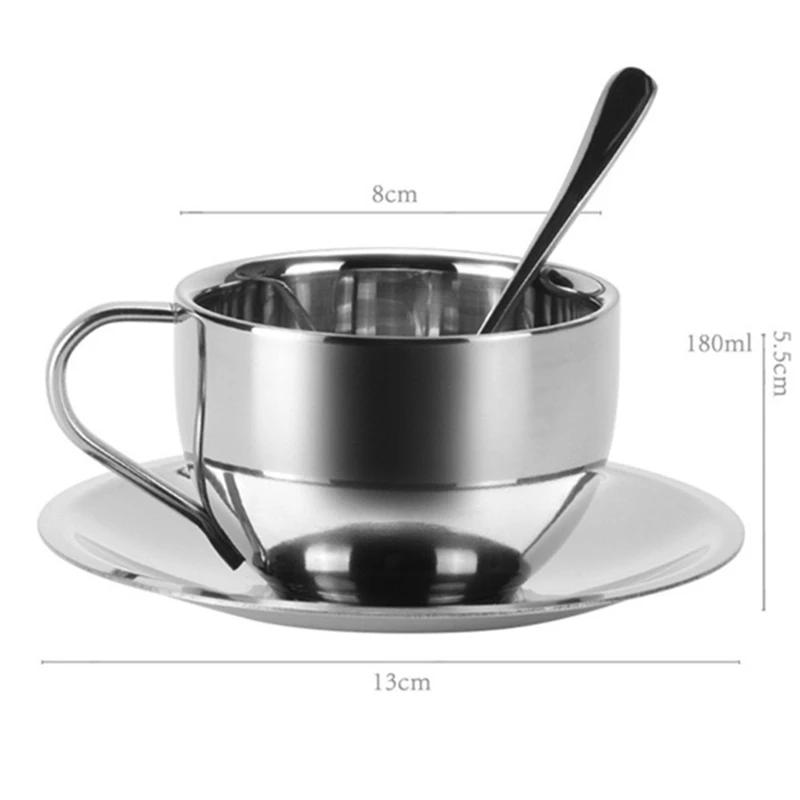 

Minimalist Nordic Mug 3pcs Set 304 Stainless Steel Coffee Mug Heat Resistant Milk Cup With Saucer Spoon Placemat Tableware Set