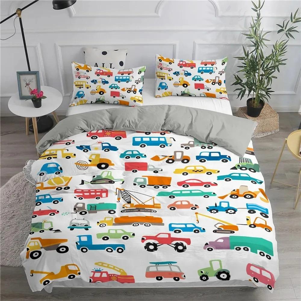 Engineering Vehicle Excavator Duvet Cover Set 2/3 Pcs Boys Girls Twin Queen Size Duvet Cover Pillowcase Bed