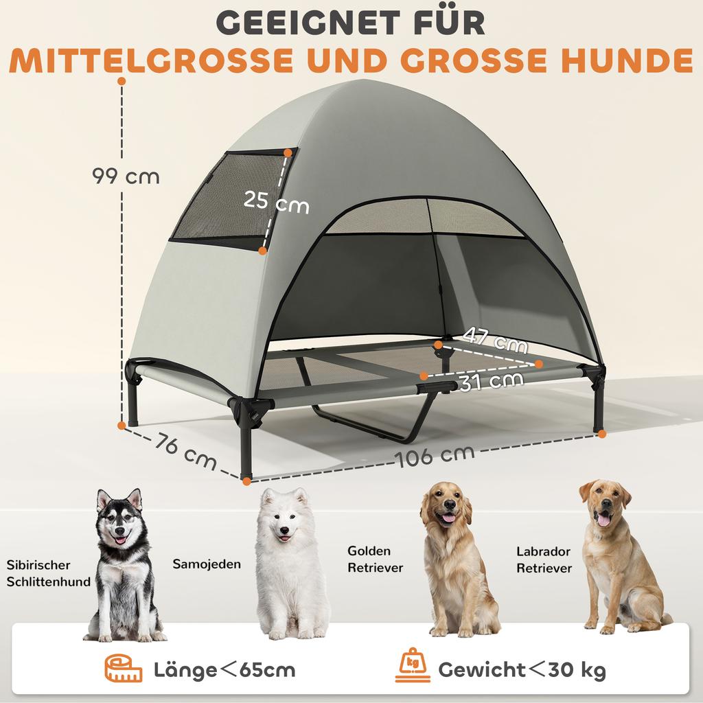Outdoor Dog Bed with Canopy, Elevated Dog Bed for Large Dogs, 106 X 76 X 99 Cm, Light Grey