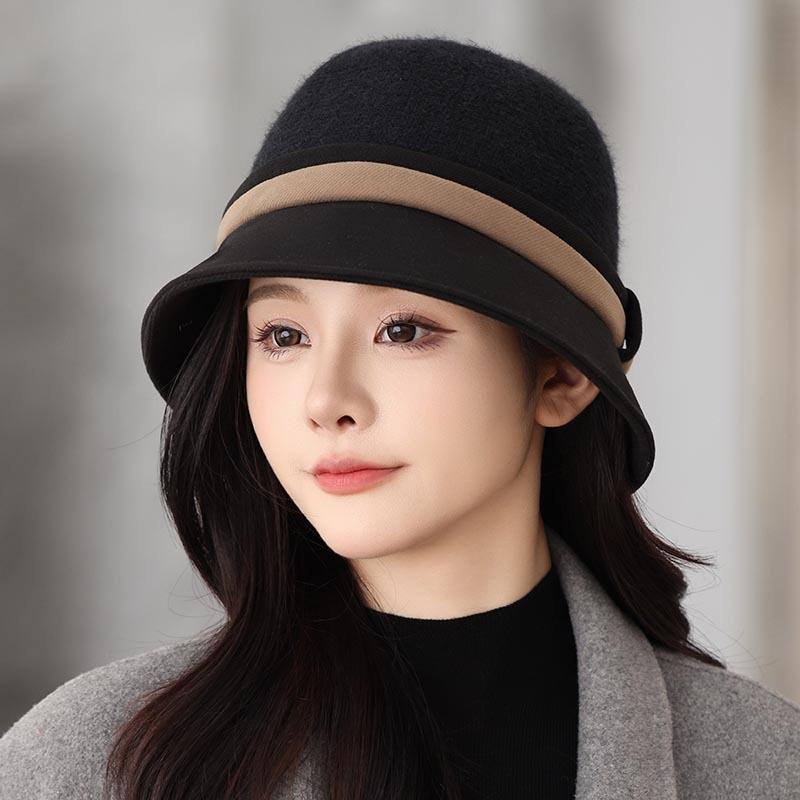 French Hepburn woolen fisherman's hat Children's wide brims show their faces Small spring and autumn new temperament versatile age-reducing basin hat